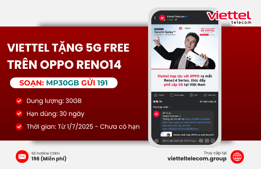 khuyen mai viettel 30gb oppo reno14