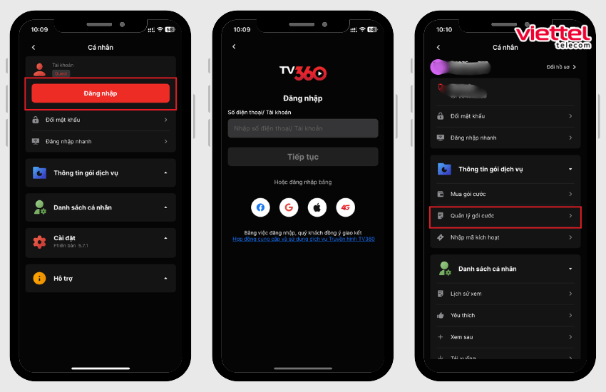 dang nhap va kiem tra goi cuoc tv360